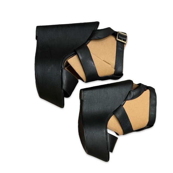 ALDO Platform Black Leather Wedge Sandals size 6 - Picture 3 of 8